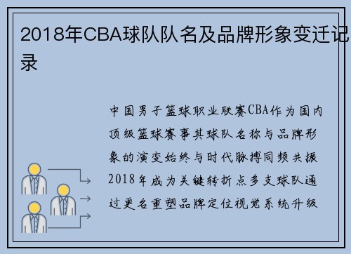 2018年CBA球队队名及品牌形象变迁记录